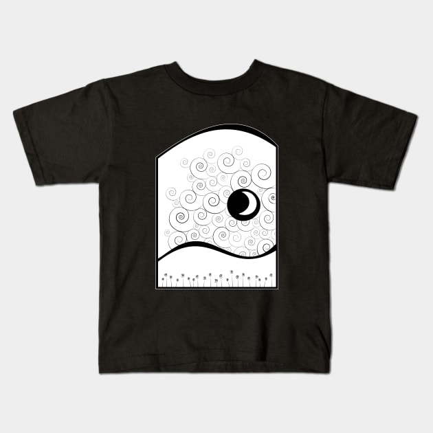 Winter Crescent Moon Landscape Kids T-Shirt by NeddyBetty